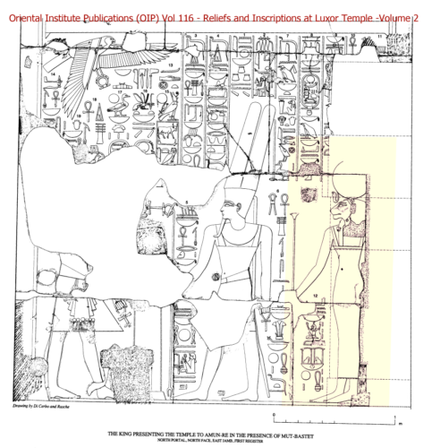 The King presenting the temple to Amun-Re in the presence of Mut-Bastet