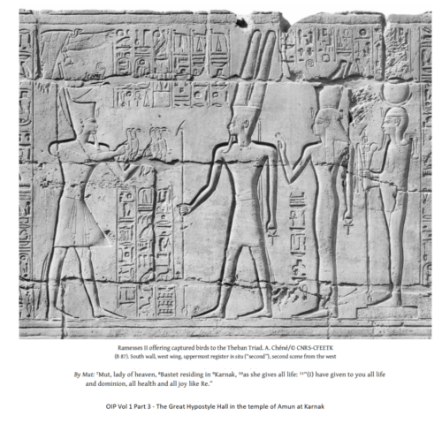 Ramesses II offering captured birds to the Theban Triad